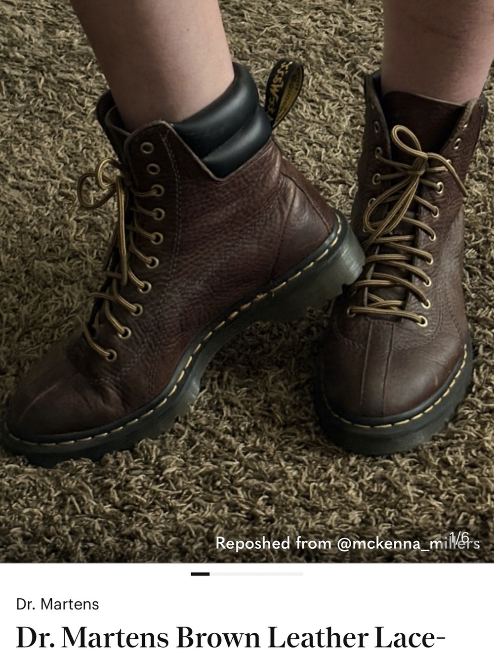 Dr. Martens Brown Leather Lace-Up Boots with Yellow Stitching